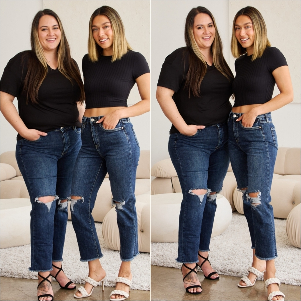 Sleek Control Distressed High Waist Jeans